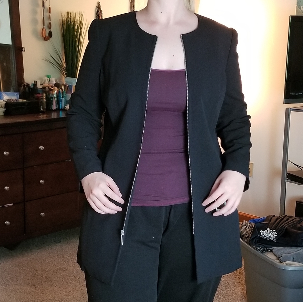 Nine West Black Long Open-Front Blazer